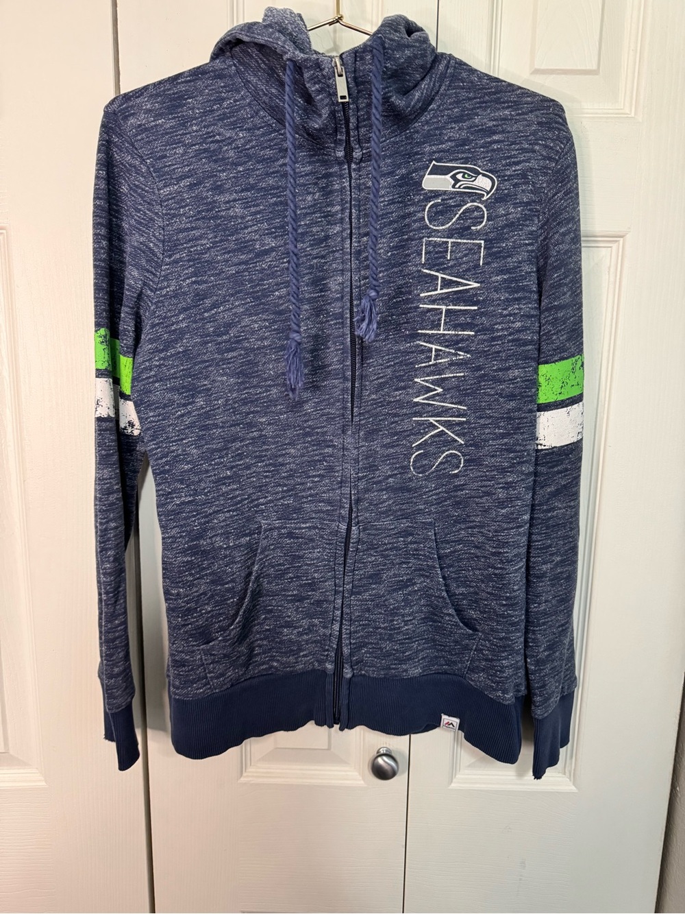Majestic Seahawks Navy Heather Full-Zip Hoodie with Green Accent